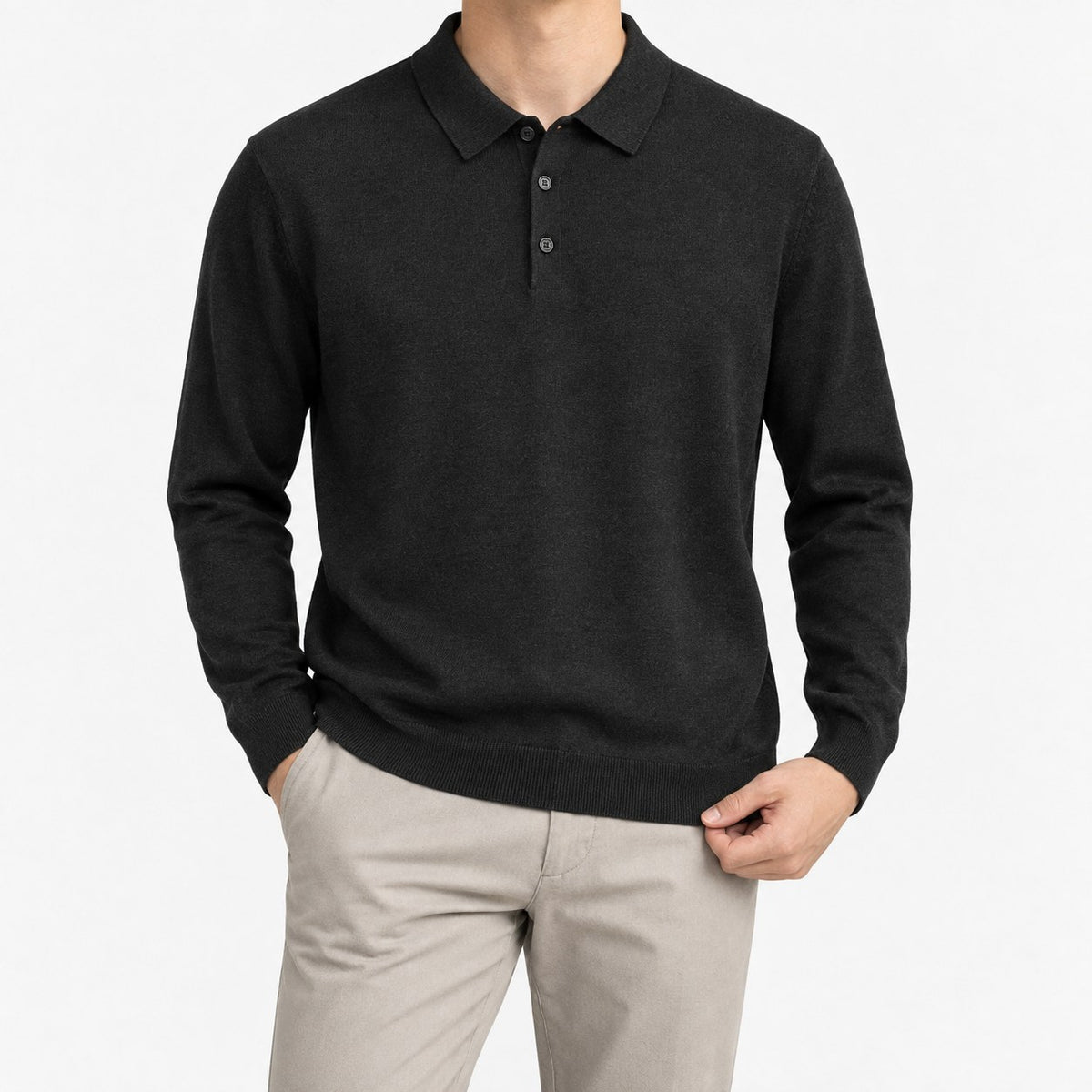 Fine knit long sleeve wool blend polo
