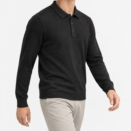Fine knit long sleeve wool blend polo