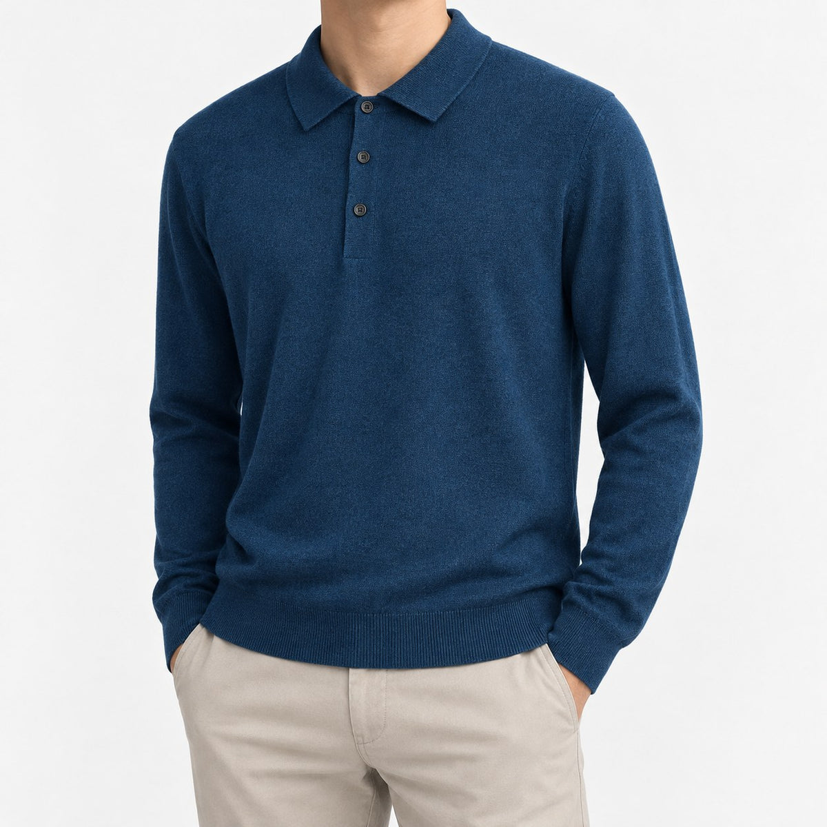 Fine knit long sleeve wool blend polo