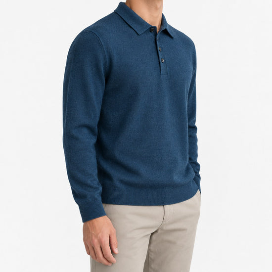 Fine knit long sleeve wool blend polo