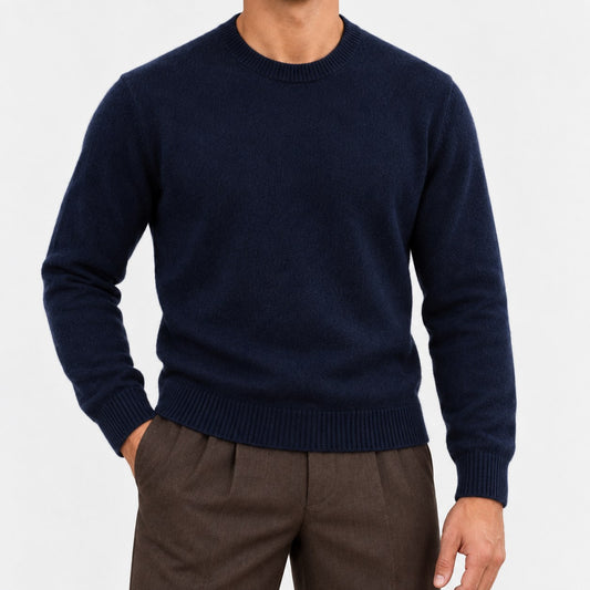 Fine knit wool crew neck sweater