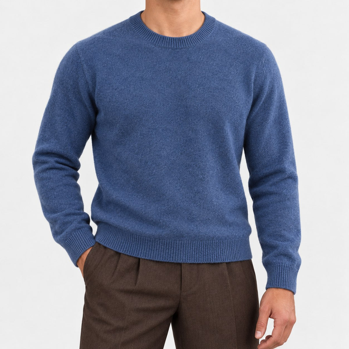 Fine knit wool crew neck sweater
