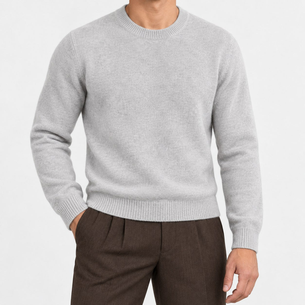 Fine knit wool crew neck sweater