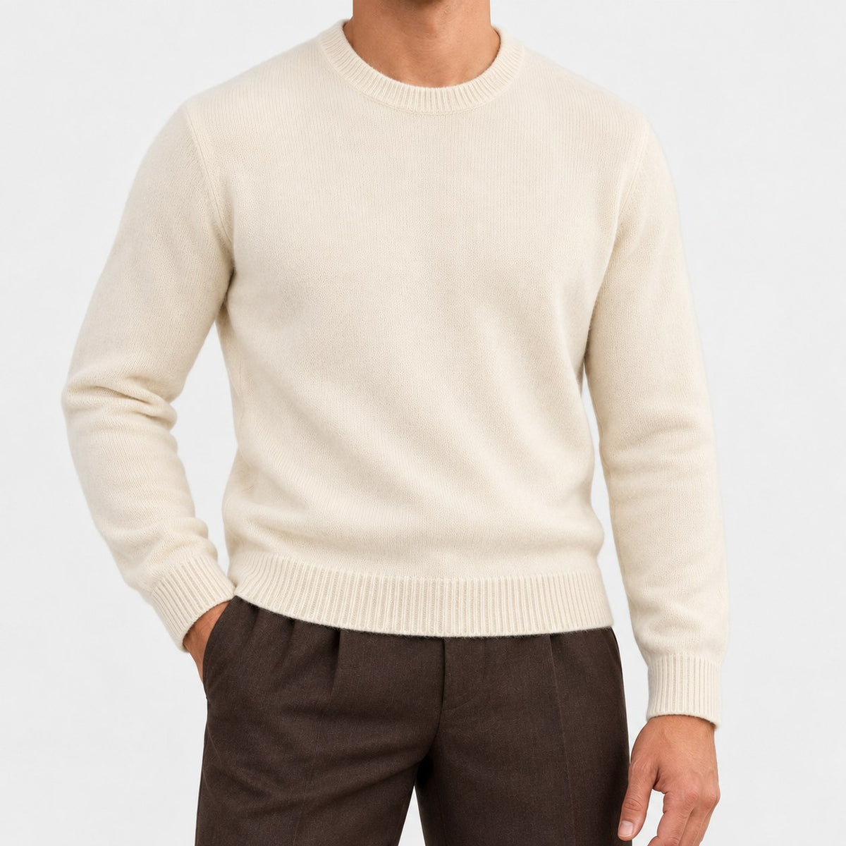 Fine knit wool crew neck sweater