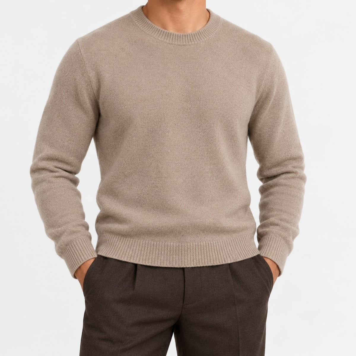 Fine knit wool crew neck sweater