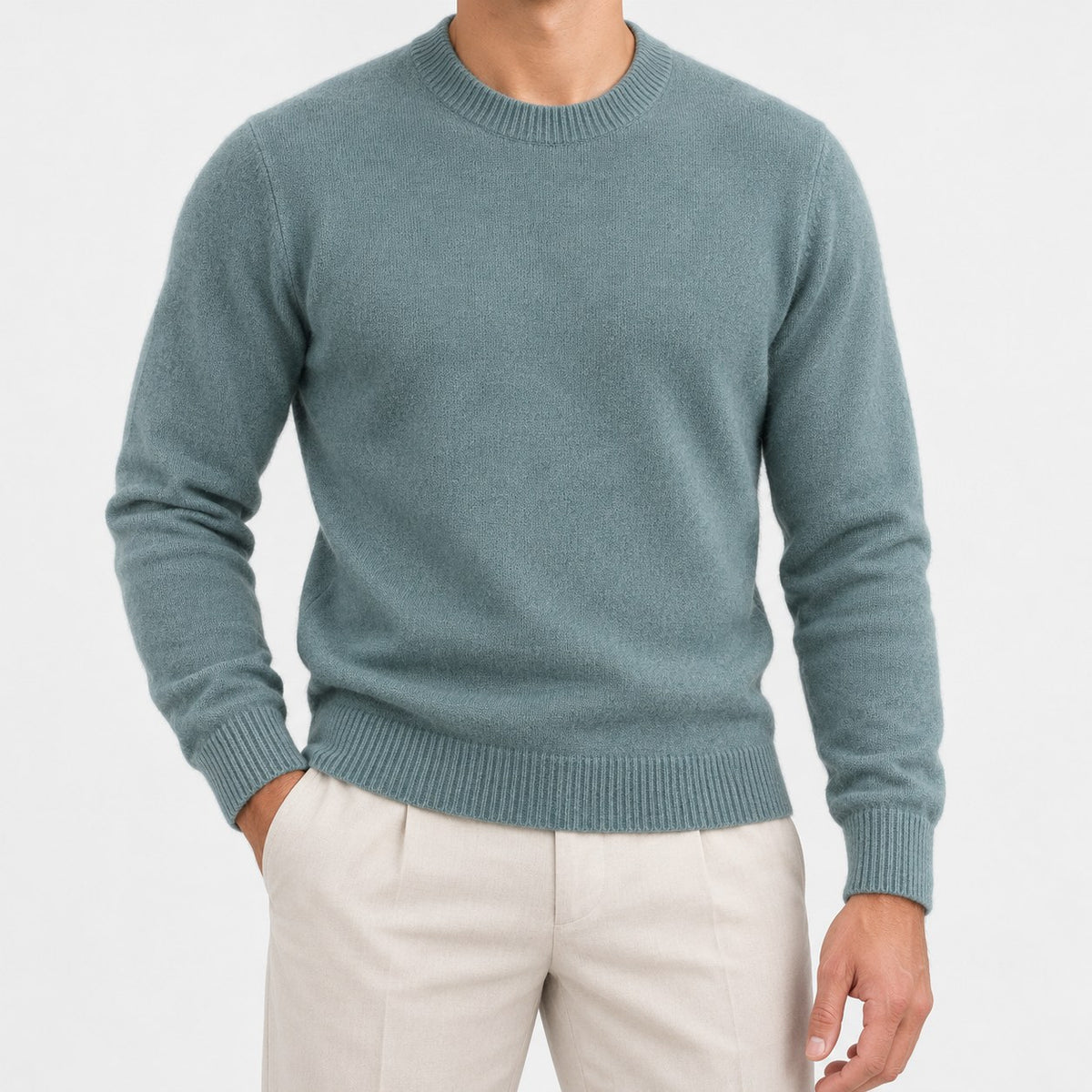 Fine knit wool crew neck sweater