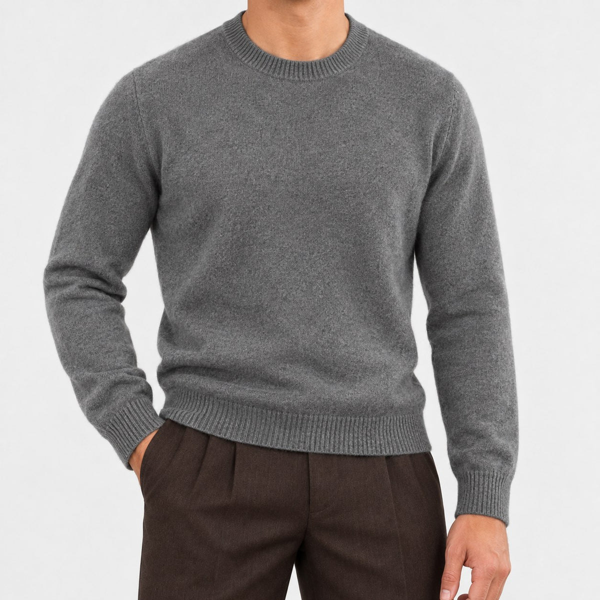 Fine knit wool crew neck sweater