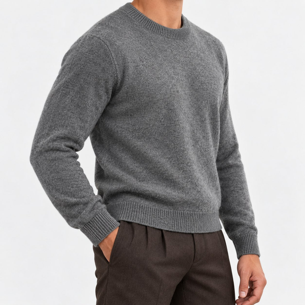 Fine knit wool crew neck sweater