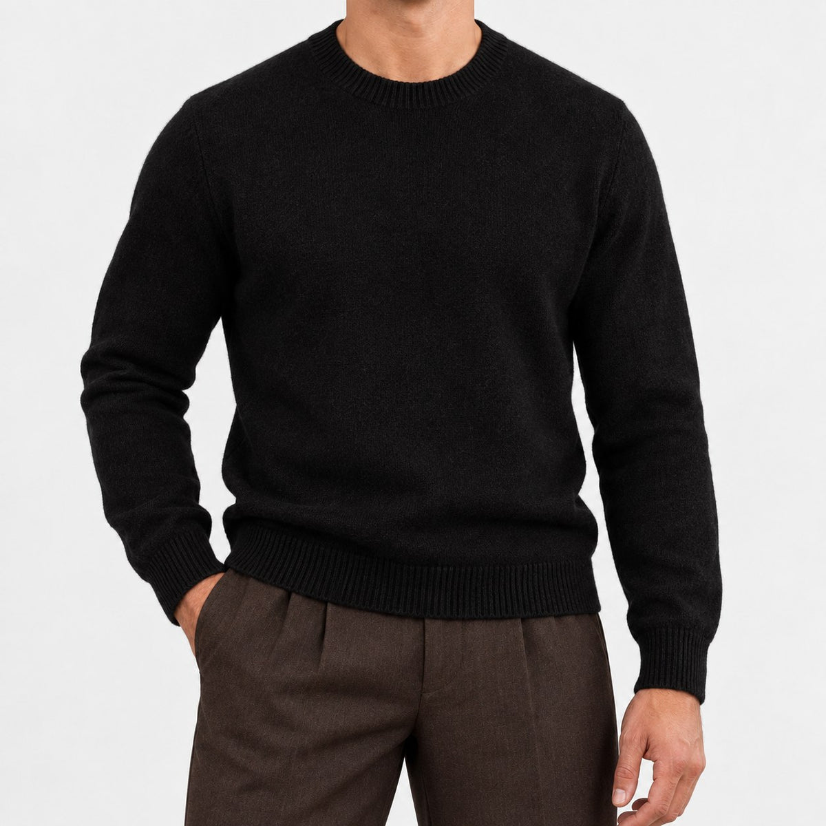 Fine knit wool crew neck sweater