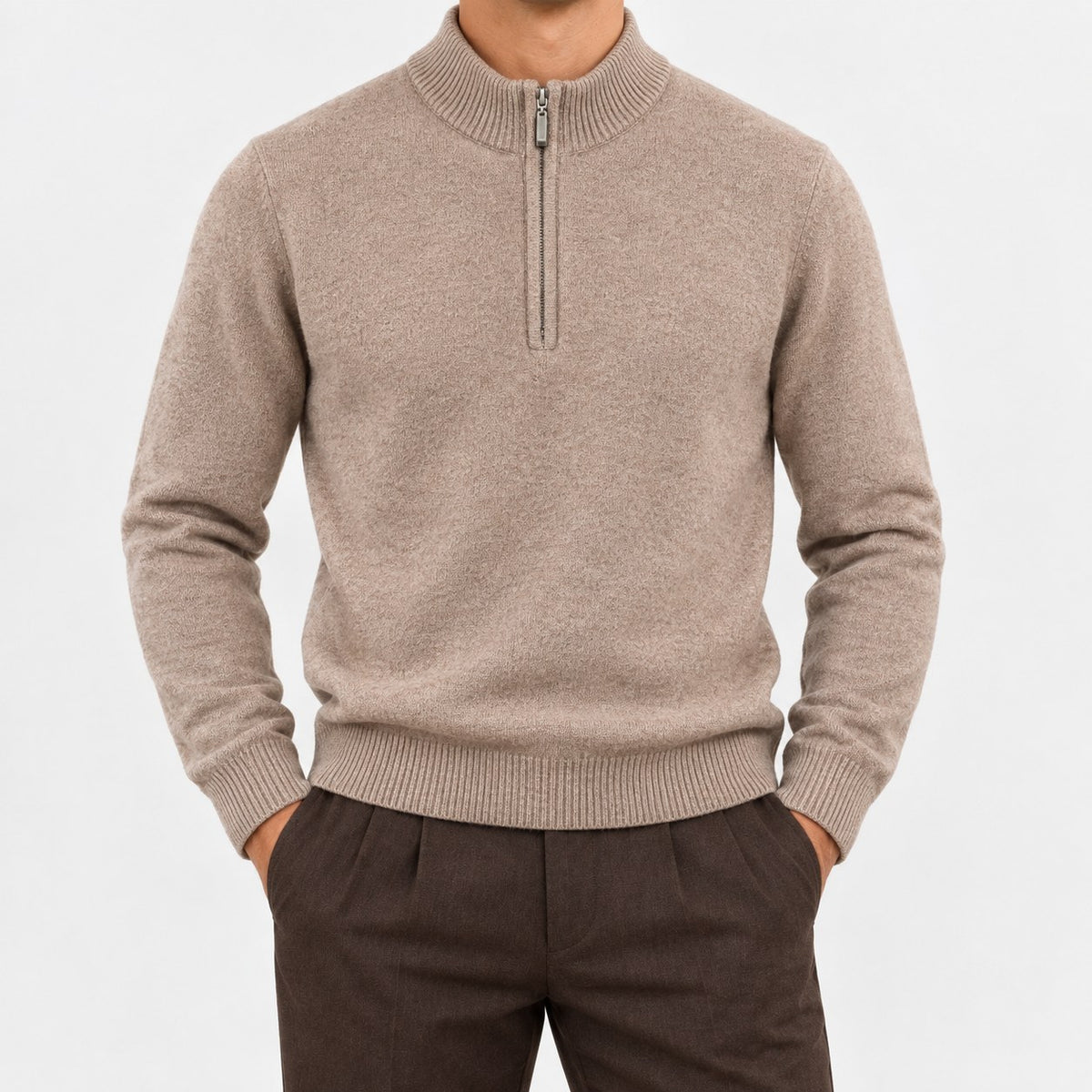 Fine knit wool quarter zip sweater