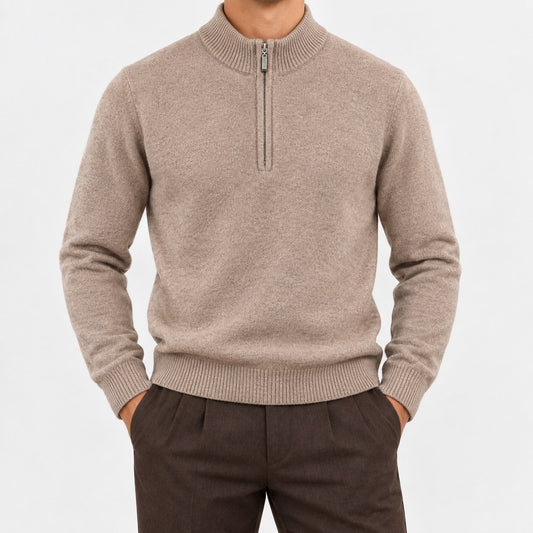 Fine knit wool quarter zip sweater