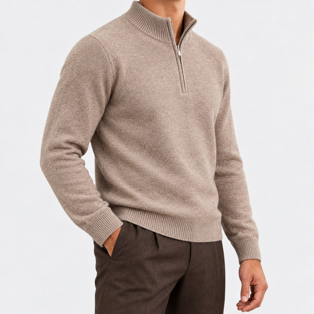 Fine knit wool quarter zip sweater