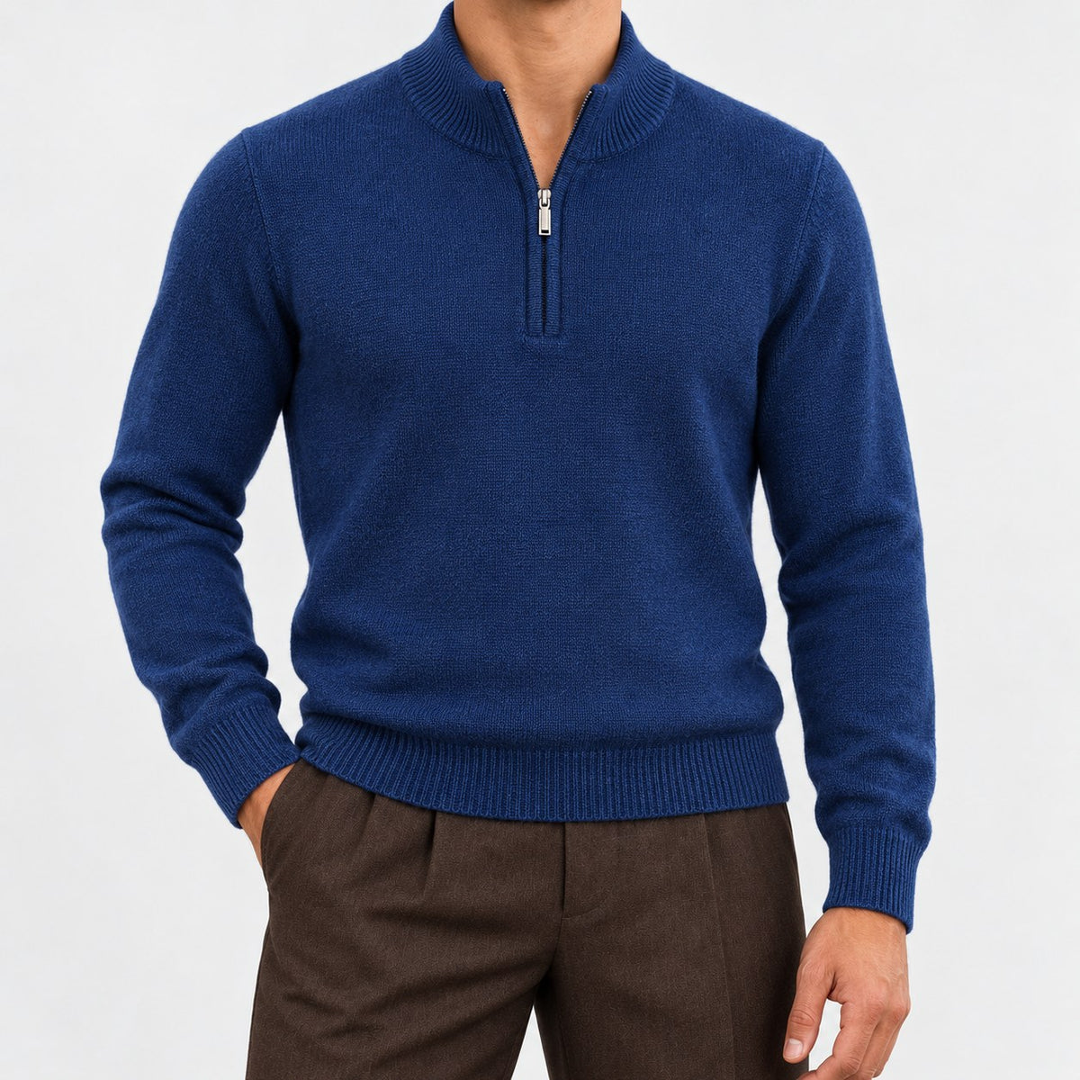 Fine knit wool quarter zip sweater