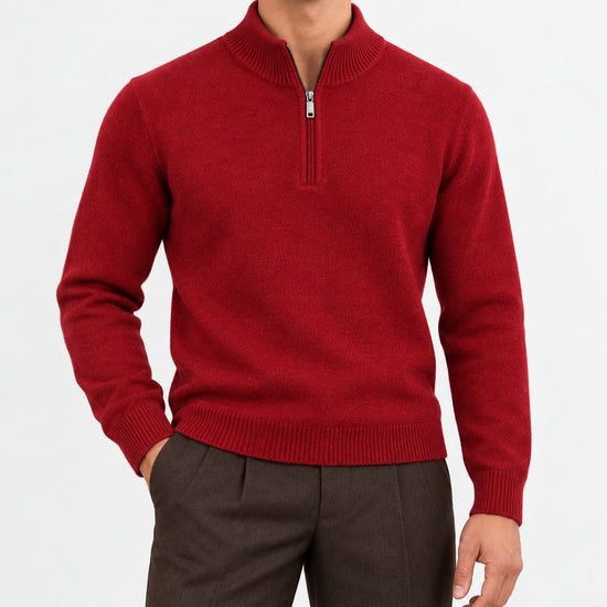 Fine knit wool quarter zip sweater