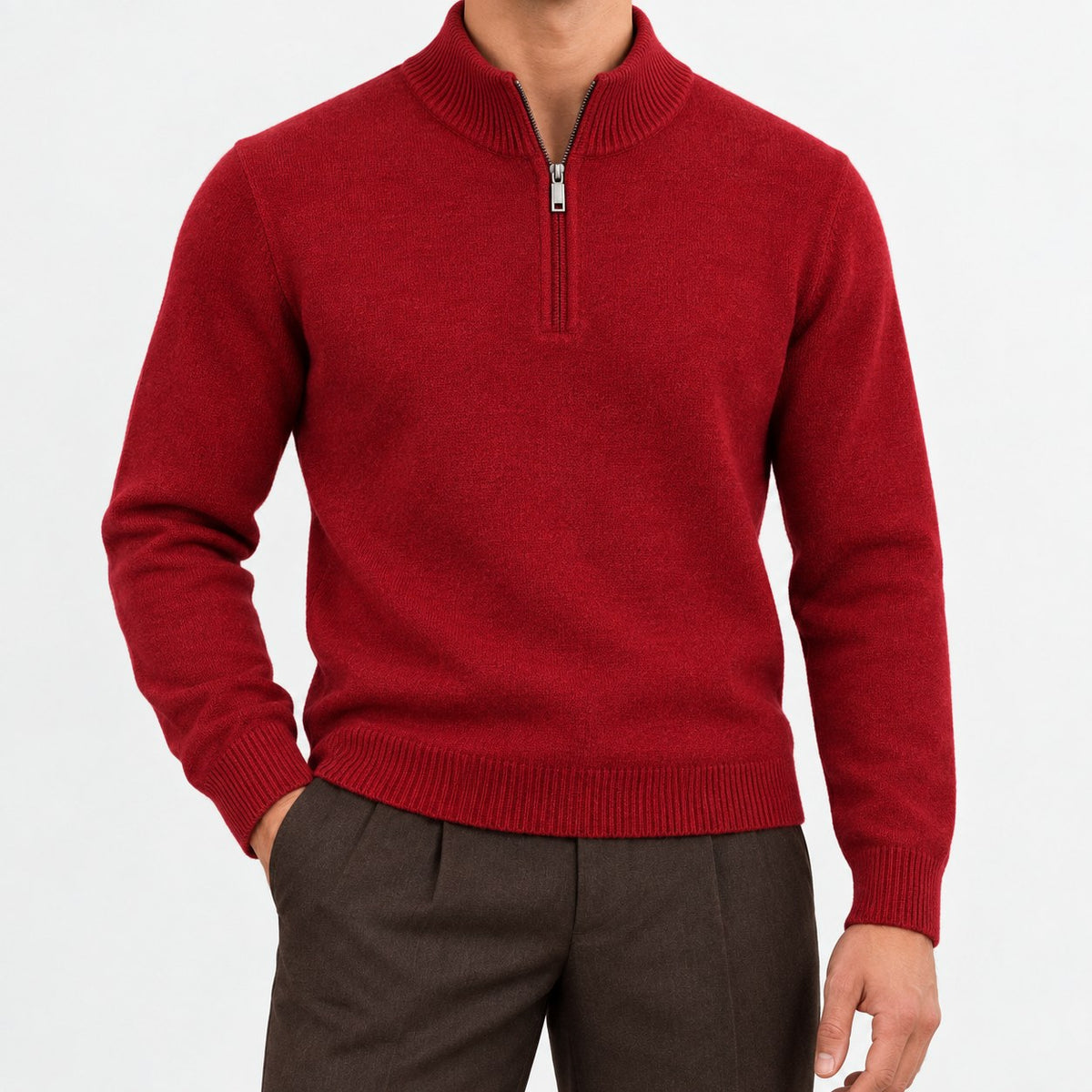 Fine knit wool quarter zip sweater
