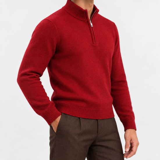 Fine knit wool quarter zip sweater