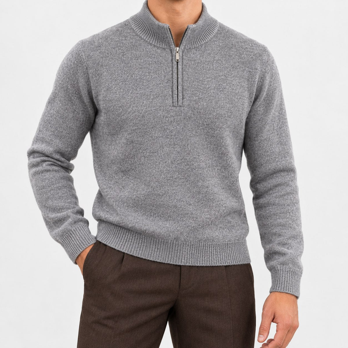 Fine knit wool quarter zip sweater