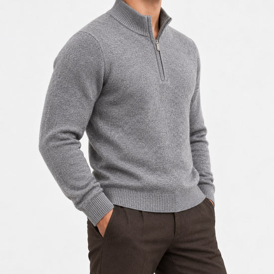 Fine knit wool quarter zip sweater