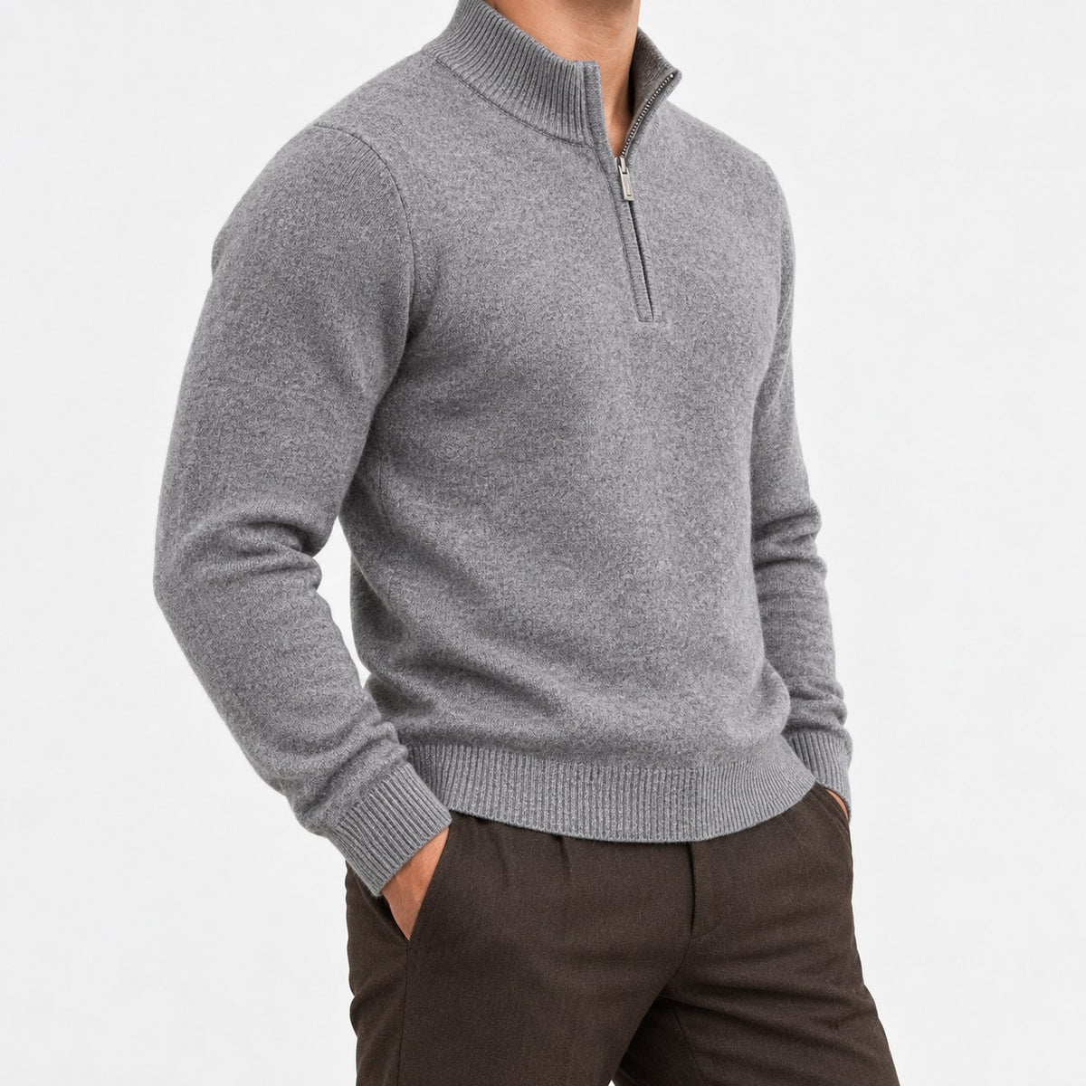 Fine knit wool quarter zip sweater