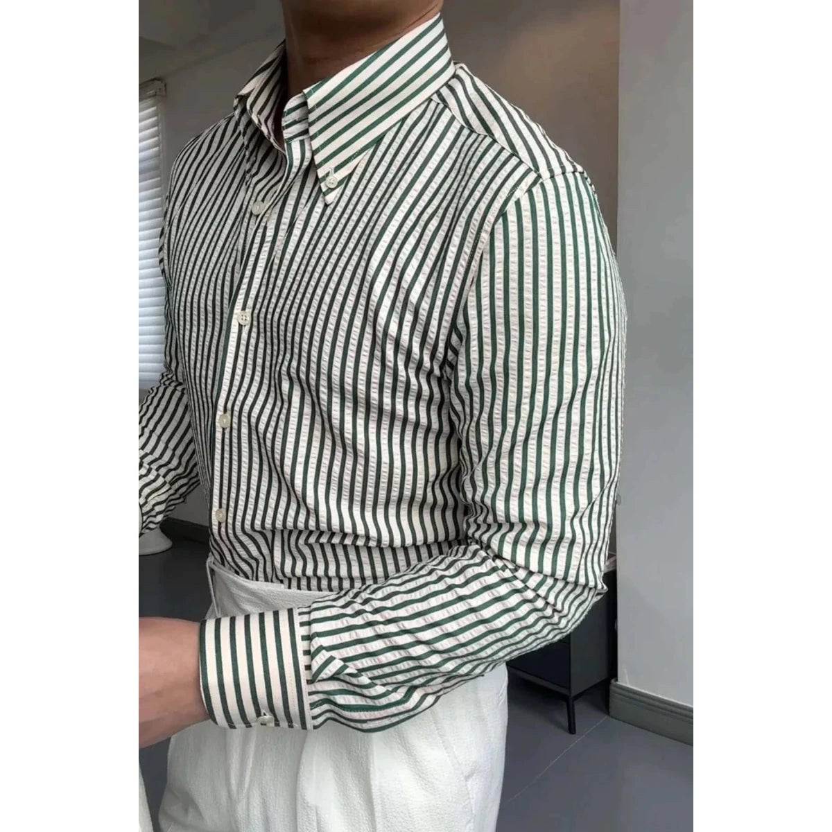Formal striped long sleeve shirt