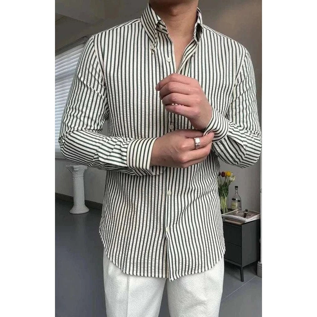 Formal striped long sleeve shirt