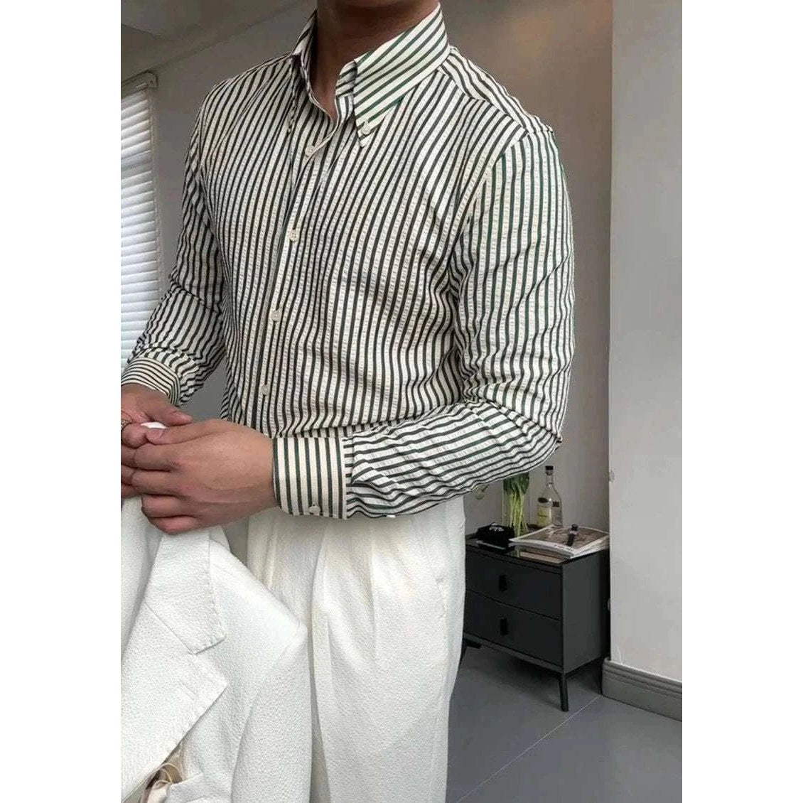 Formal striped long sleeve shirt