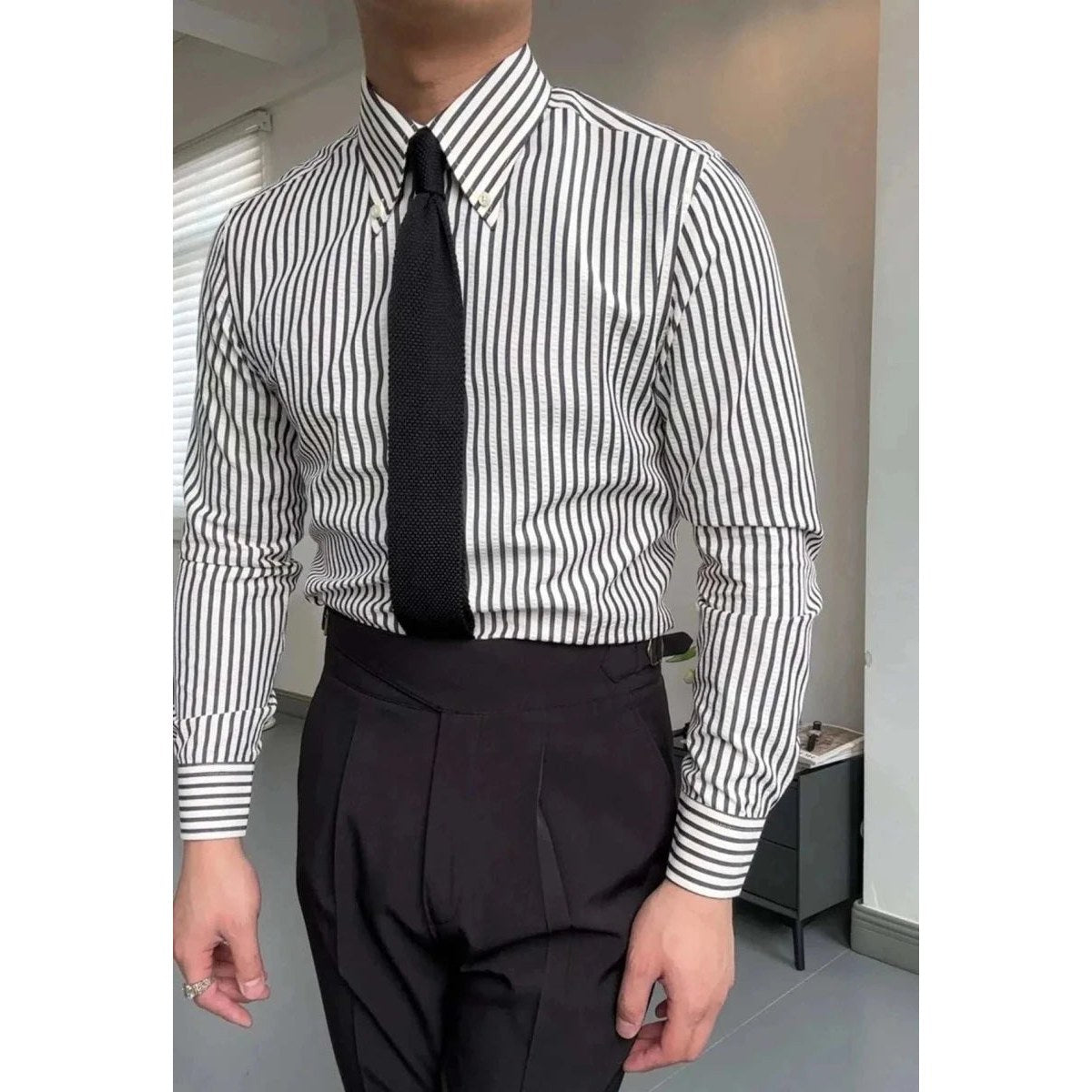 Formal striped long sleeve shirt
