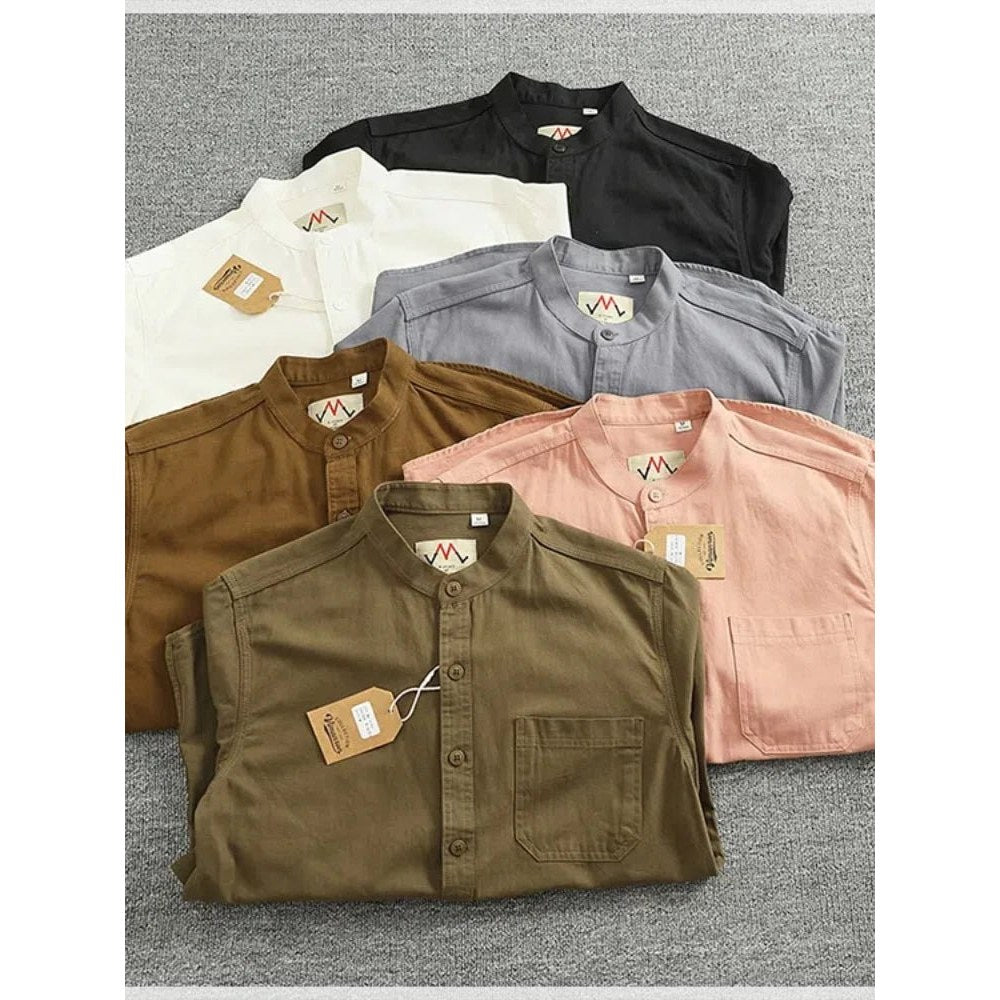 Gentleman stand collar cotton pullover