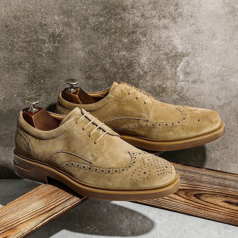 Genuine suede cow leather derby shoes