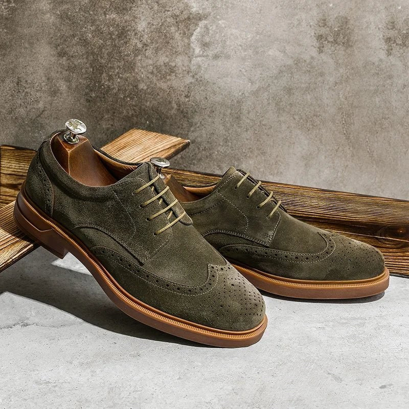 Genuine suede cow leather derby shoes