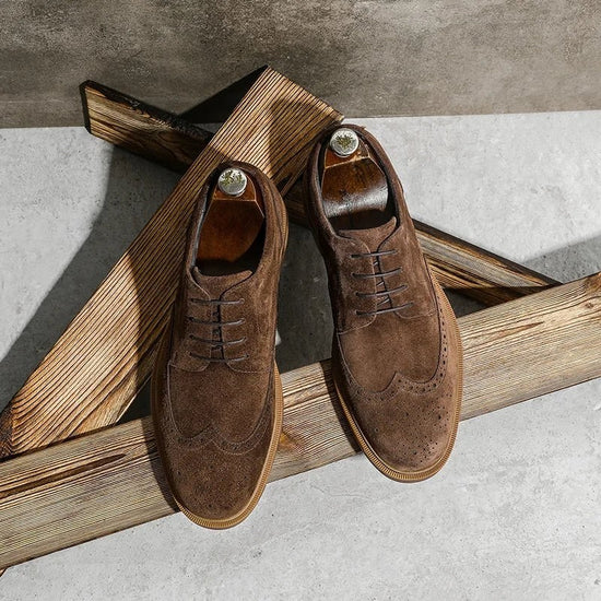 Genuine suede cow leather derby shoes