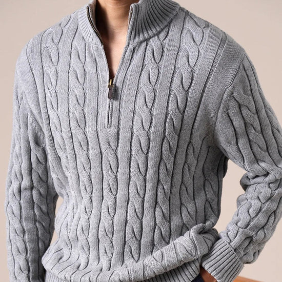 Half-zip long-staple cotton sweater