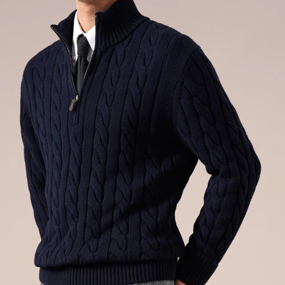 Half-zip long-staple cotton sweater