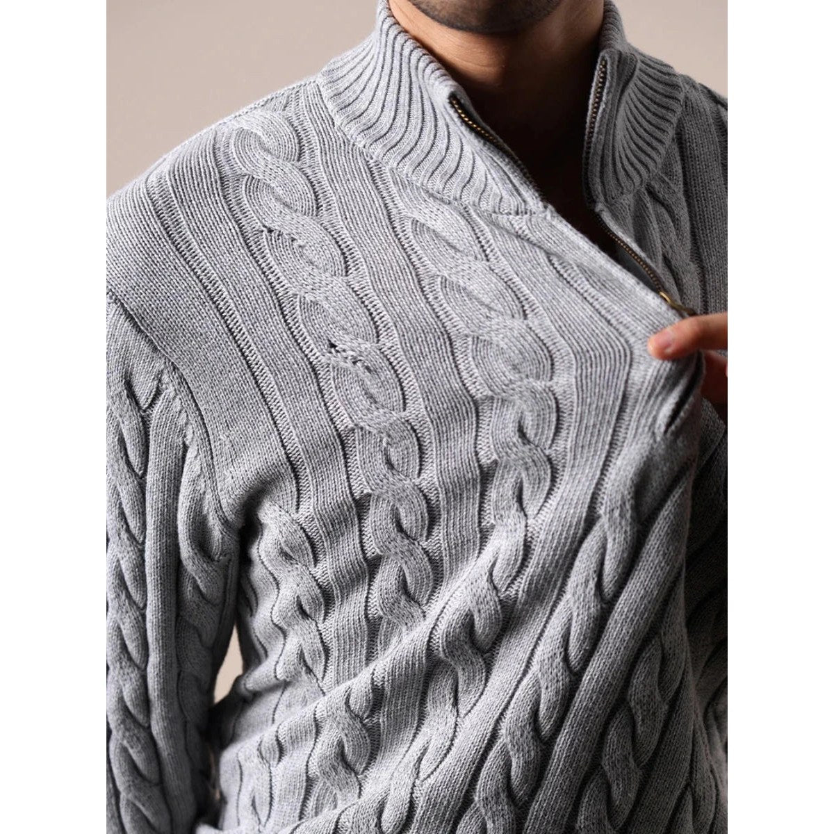 Half-zip long-staple cotton sweater