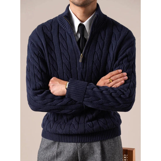 Half-zip long-staple cotton sweater