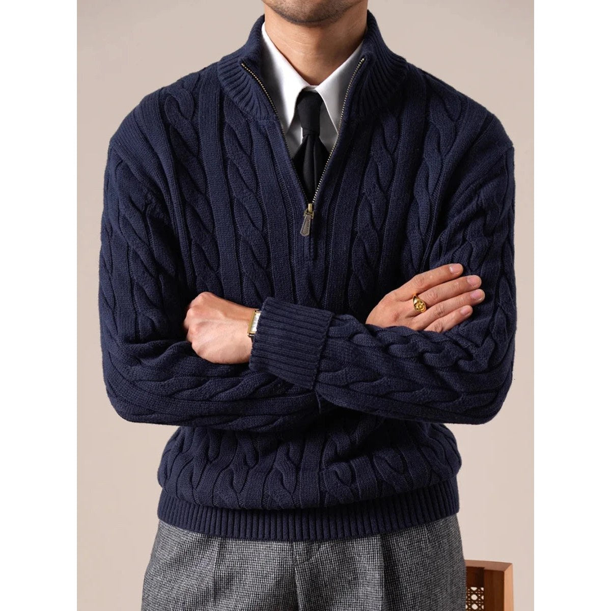 Half-zip long-staple cotton sweater