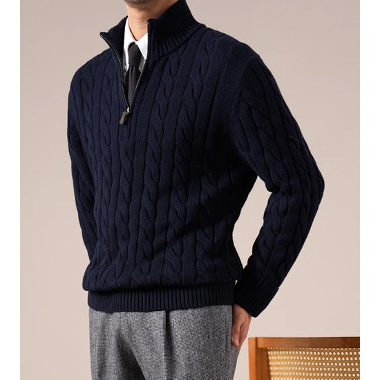 Half-zip long-staple cotton sweater