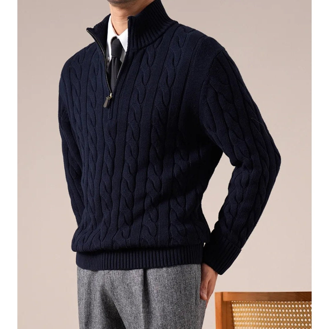 Half-zip long-staple cotton sweater