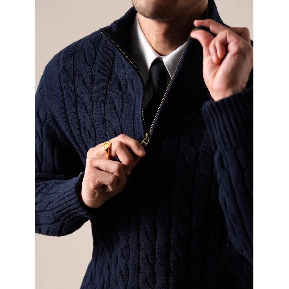 Half-zip long-staple cotton sweater