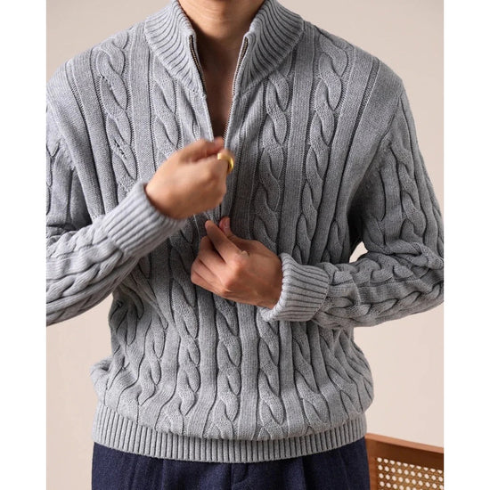 Half-zip long-staple cotton sweater