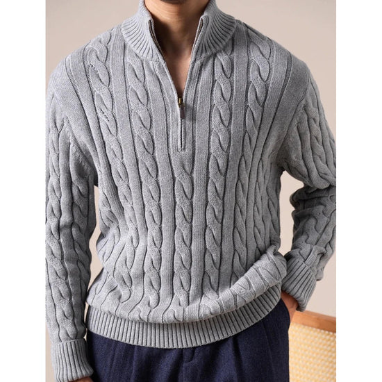 Half-zip long-staple cotton sweater