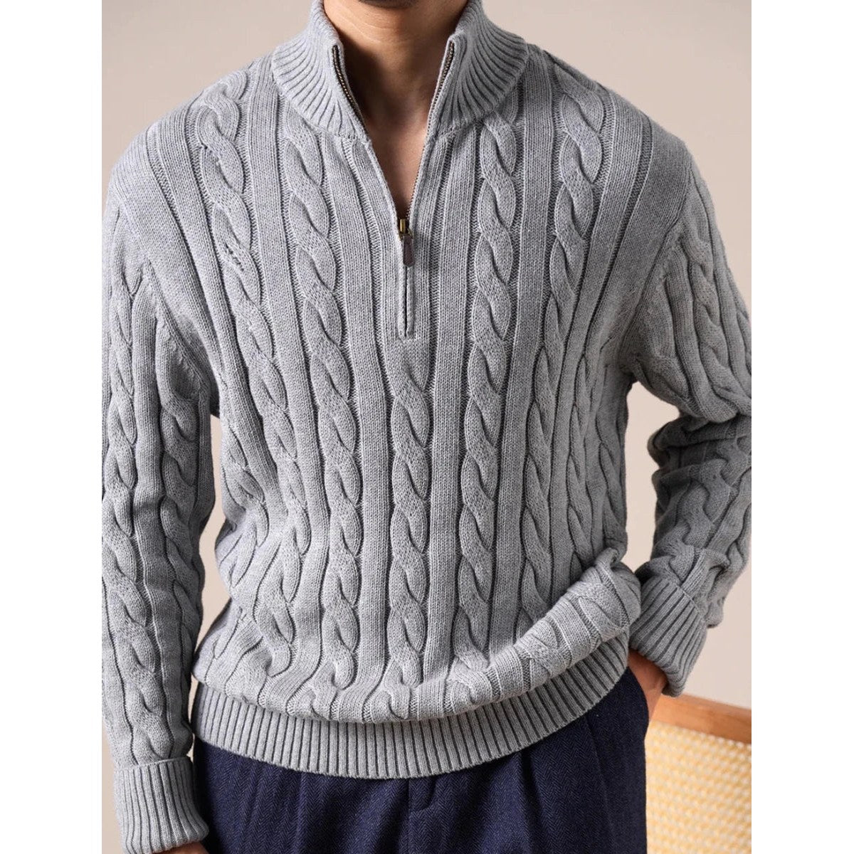 Half-zip long-staple cotton sweater