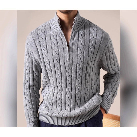 Half-zip long-staple cotton sweater