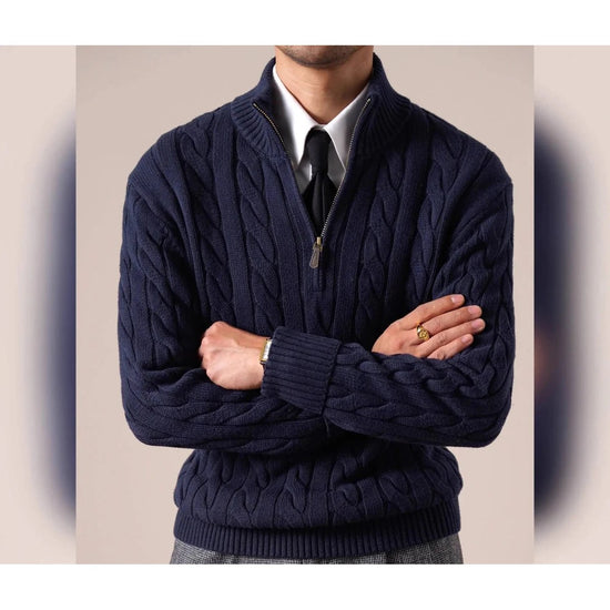 Half-zip long-staple cotton sweater