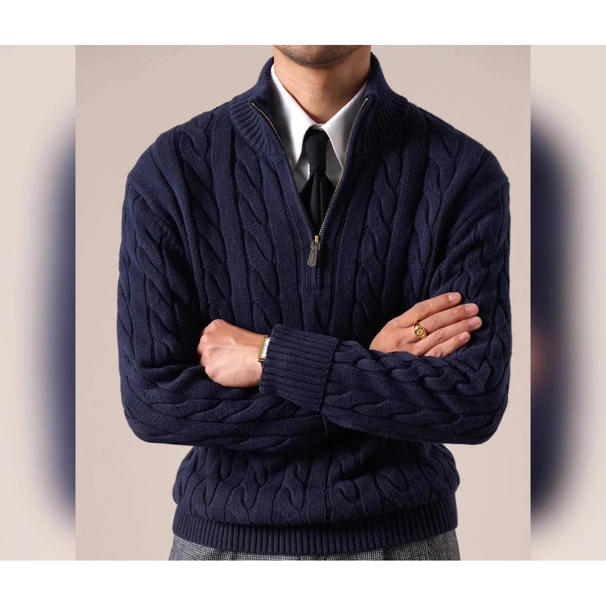 Half-zip long-staple cotton sweater