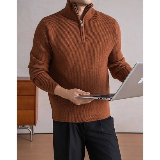 Heavyweight zip mockneck sweater