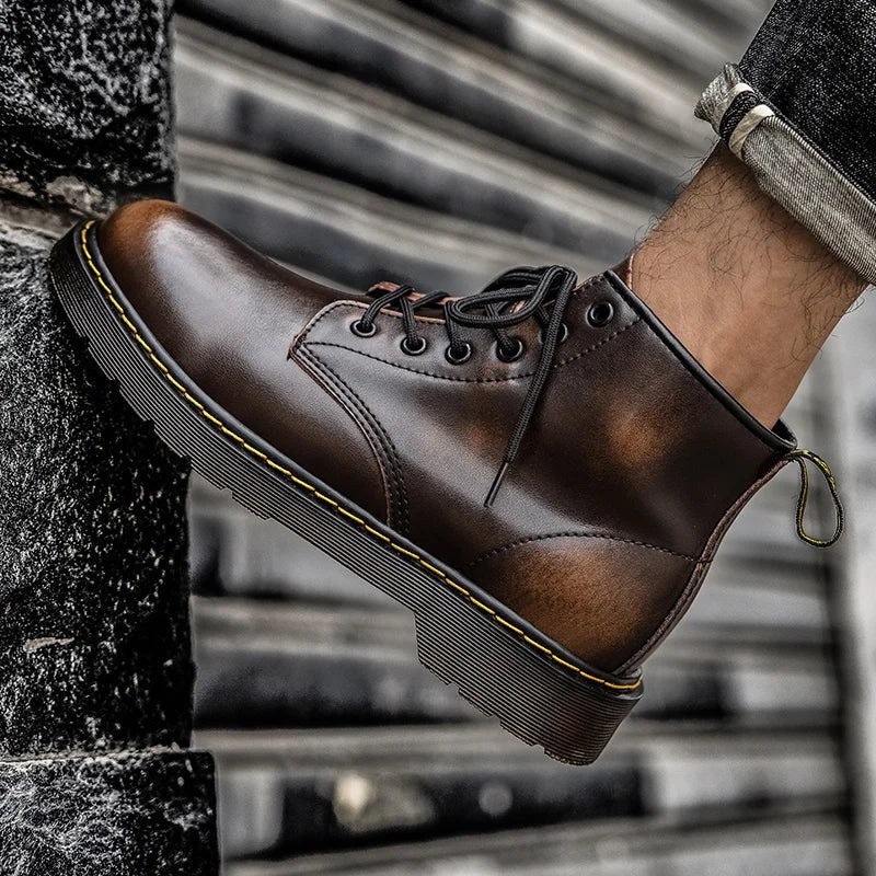 Heritage stitch ankle combat boot
