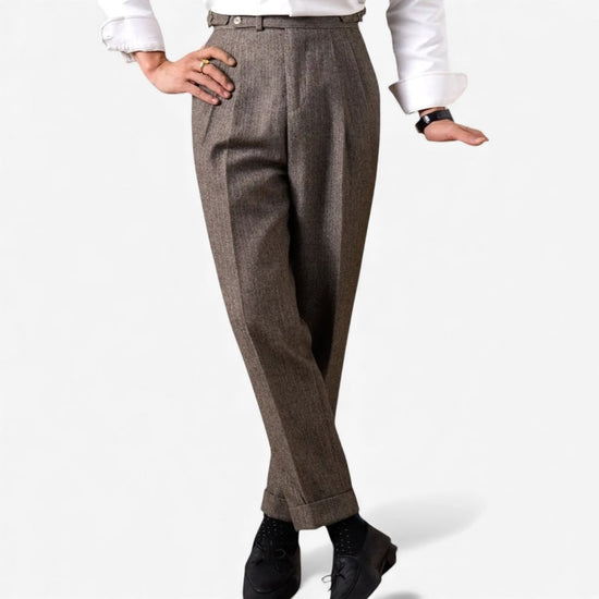 Herringbone wool-blend autumn trousers
