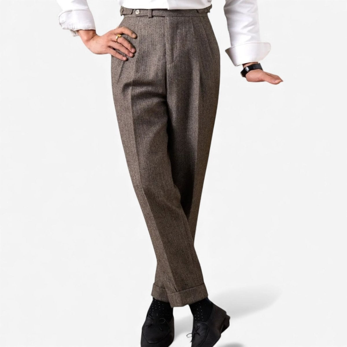 Herringbone wool-blend autumn trousers