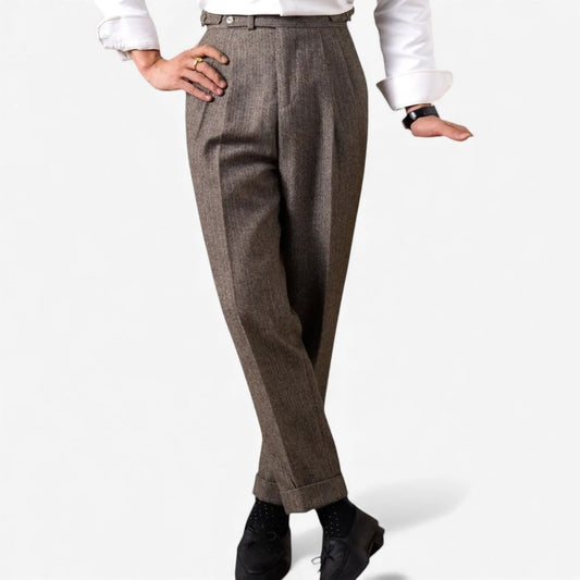 Herringbone wool-blend autumn trousers